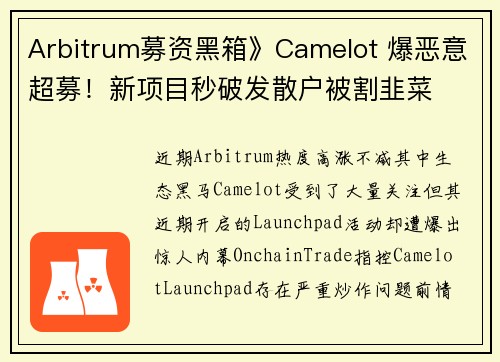 Arbitrum募资黑箱》Camelot 爆恶意超募！新项目秒破发散户被割韭菜