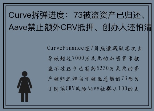 Curve拆弹进度：73被盗资产已归还、Aave禁止额外CRV抵押、创办人还怕清算吗？